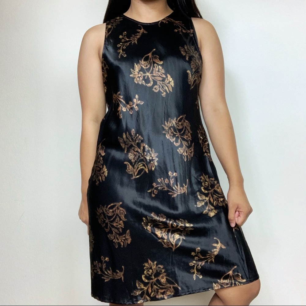 Vintage All that Jazz Black Floral Satin Dress